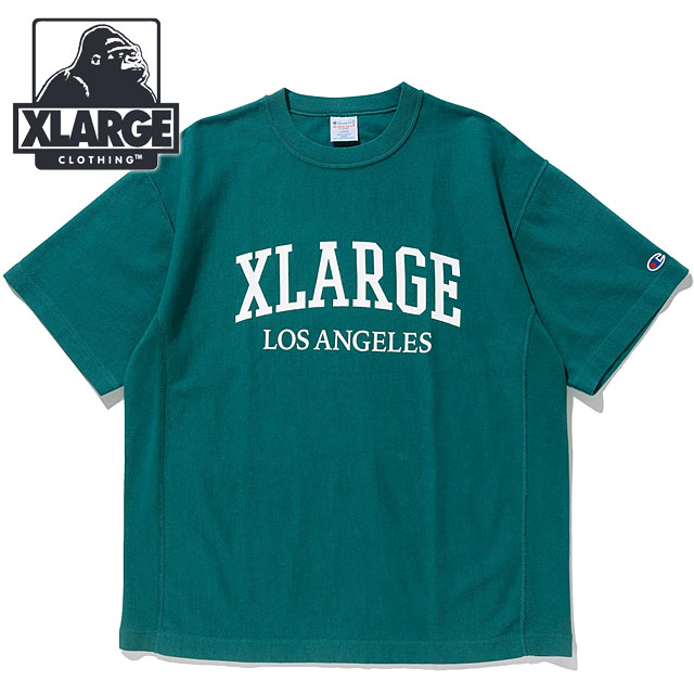 コラボ エクストララージ XLARGE チャンピオン リバースウィーブショートスリーブ Tシャツ 101232011001 SS23 XLARGE×Champion REVERSE WEAVE S S TEE GREEN｜mischiefstyle｜02