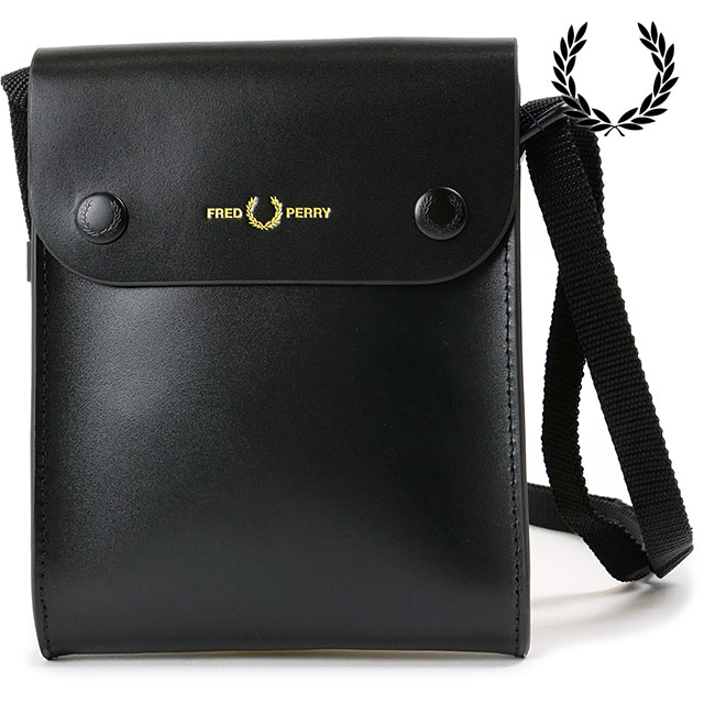 フレッドペリー FRED PERRY バーニッシュドレザー ポーチ L4331 102 FW23 BURNISHED LEATHER POUCH メンズ・レディース ショルダーポーチ BLACK 黒 ブラック系 :10076282:SHOETIME