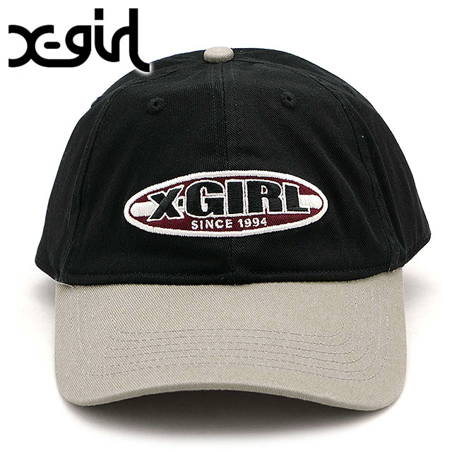 エックスガール X-girl レディース ラインオーバルロゴ 6パネルキャップ 105233051003 FW23 LINE OVAL LOGO 6PANEL CAP XGIRL 帽子 フリーサイズ BLACK｜mischiefstyle