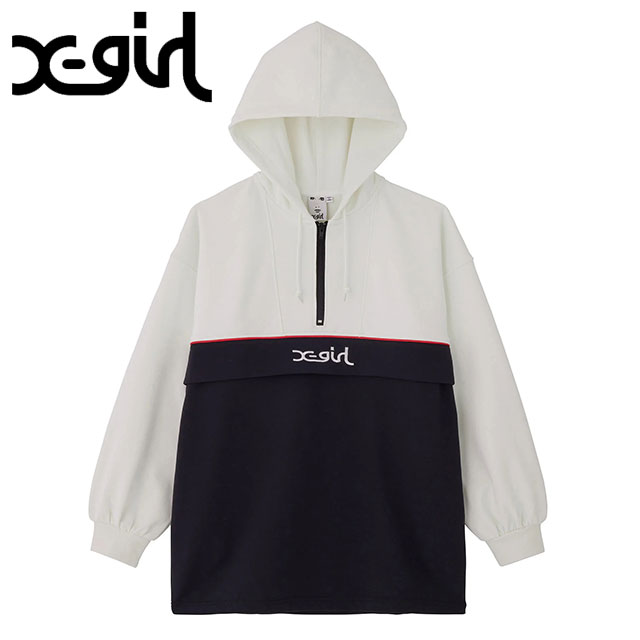 エックスガール X-girl レディース バイカラーアノラック スウェットドレス 105233041006 FW23 BICOLOR ANORAK SWEAT DRESS XGIRL パーカー WHITE｜mischiefstyle