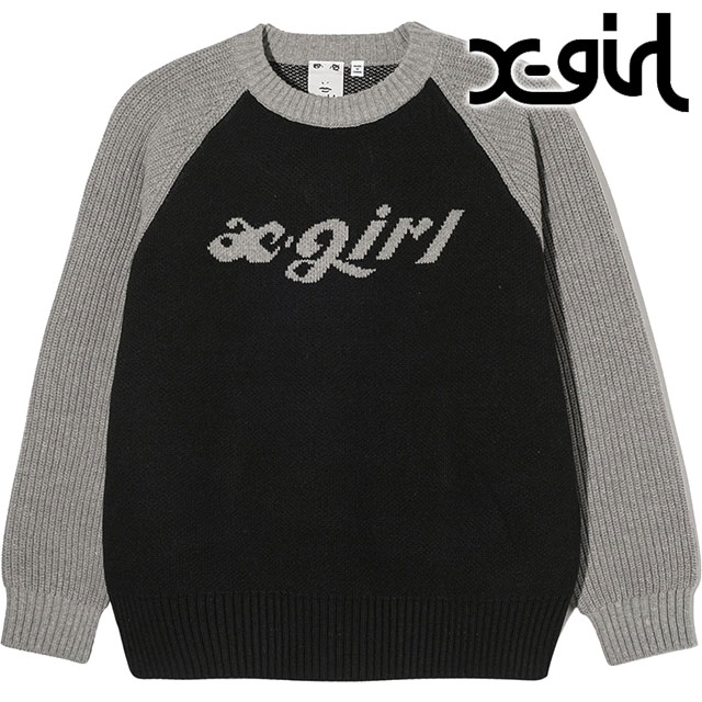 「 X-girl エックスガール 」 LOGO JACQUARD RAGLAN KNIT TOP X-girl ロゴ ジャガード ラグラン ニット トップ 105234015001 / x-girl ロゴ ニット セーター エックスガール ラグラン袖 / X-girl（エックスガール） レディース ロゴジャガードラグランニット