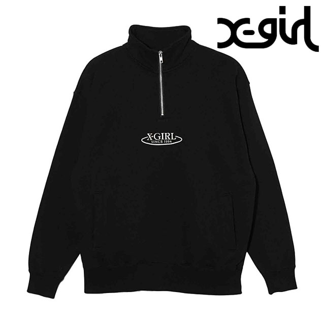 エックスガール X girl レディース オーバルロゴ ハーフジップスウェットトップ 105234012014 HO23 OVAL LOGO HALF ZIP SWEAT TOP BLACK :10076913:SHOETIME