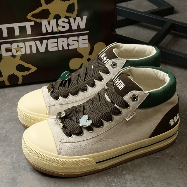 コンバース CONVERSE スニーカー オールスターアール ボーダースター TTT MSW ミッドカット 31310840 SS24 ティー  モダンストリートウェア WHITE GREEN BROWN