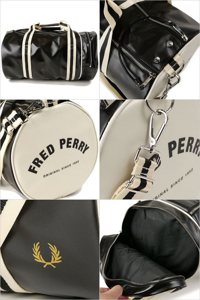 フレッドペリー FRED PERRY クラシック バレルバッグ L7255-D57 SS24 CLASSIC BARREL BAG メンズ・レディース 鞄 ボストンバッグ BLACK ECRU｜mischiefstyle｜03