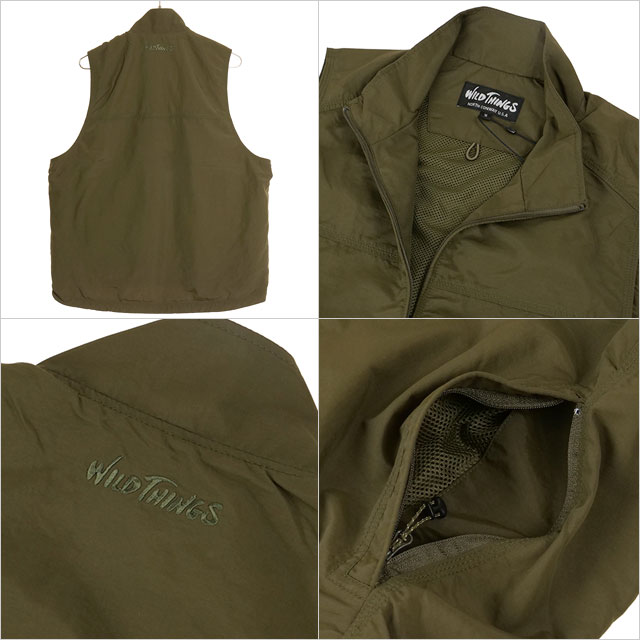 ワイルドシングス WILD THINGS メンズ ユーティリティベスト WT24010AD SS24 UTILITY VEST アウター ナイロンベスト 撥水 UVカット OLIVE｜mischiefstyle｜03