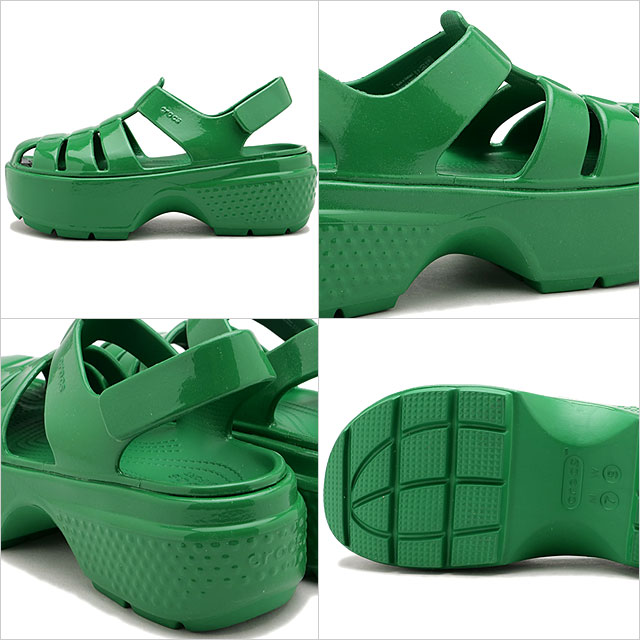 クロックス crocs ストンプ フィッシャーマン ハイシャイン サンダル 210057-3WH SS24 Stomp Fisherman High Shine Sandal 厚底 エナメル加工 Green-Ivy｜mischiefstyle｜03