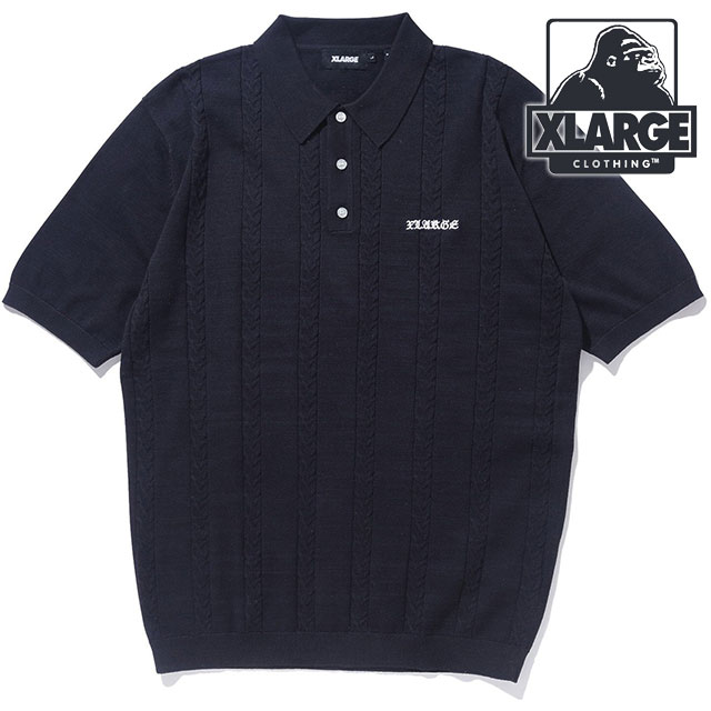 エクストララージ XLARGE メンズ エンブロイダードロゴ ニットポロシャツ 101242013010 SU24 EMBROIDERED LOGO KNIT POLO SHIRT BLACK｜mischiefstyle｜02