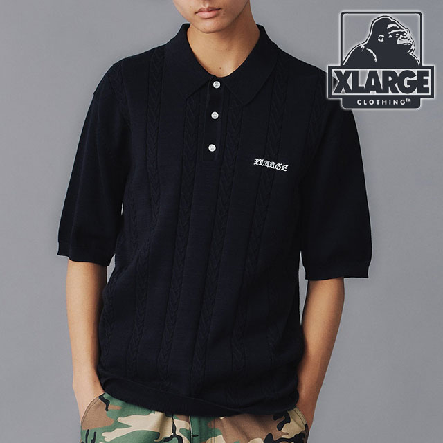 エクストララージ XLARGE メンズ エンブロイダードロゴ ニットポロシャツ 101242013010 SU24 EMBROIDERED LOGO KNIT POLO SHIRT BLACK｜mischiefstyle