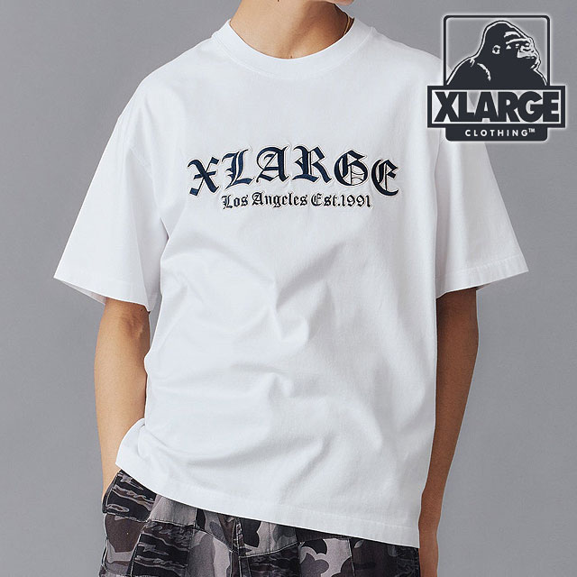 エクストララージ XLARGE メンズ オールドイングリッシュロゴ ショートスリーブTシャツ 101242011016 SU24 半袖 WHITE｜mischiefstyle