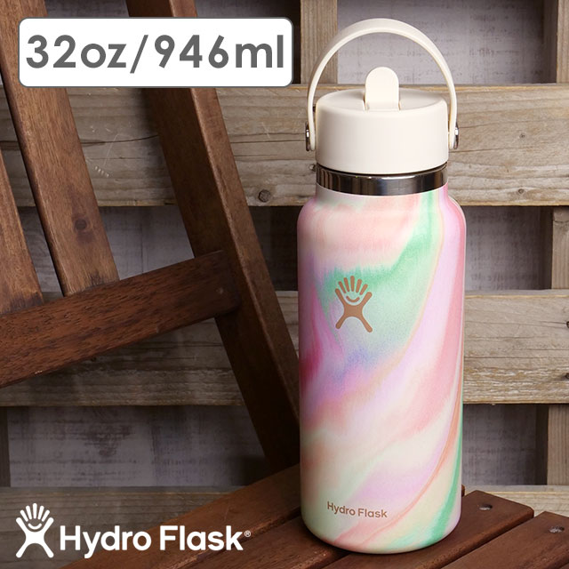 限定カラー ハイドロフラスク Hydro Flask シュガークラッシュ ワイドマウス フレックスストロー 946ml 8901890141241 SS24 SUGAR CRUSH 32oz WIDE MOUTH｜mischiefstyle