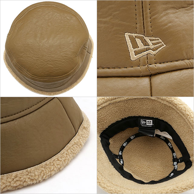 168【美品】ニューエラNEWERAバケットハットエコファー＆エコレザーM/L バケット01 セーラーブリム Eco Fur & Eco Leather ブラック