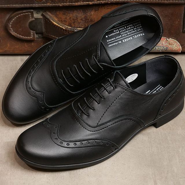ԕi VZ gxV[Y TRAVEL SHOES by chausser EBO`bv [XAbvV[Y TR-004M Wing tip shoes Y ubN BL K戵X