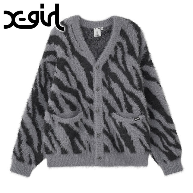 Yahoo! Yahoo!ショッピング(ヤフー ショッピング)エックスガール X-girl ゼブラ ニットカーディガン 105244015015 FW24WINTER ZEBRA KNIT CARDIGAN レディース トップス Vネック CHARCOAL