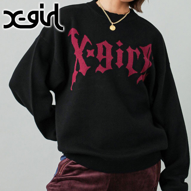 X-girl（エックスガール） ゴシックロゴ ジャガードニットトップ