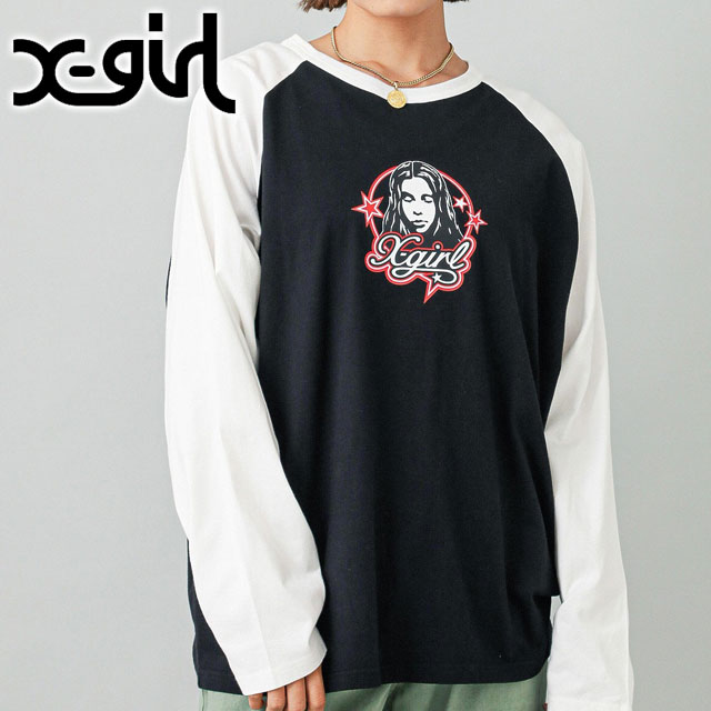 エックスガール X-girl フェイスアンドスター B B ビッグTシャツ 105244011003WINTER FACE AND STARS B B BIG TEE レディース カットソー 長袖 BLACK 正規取扱店