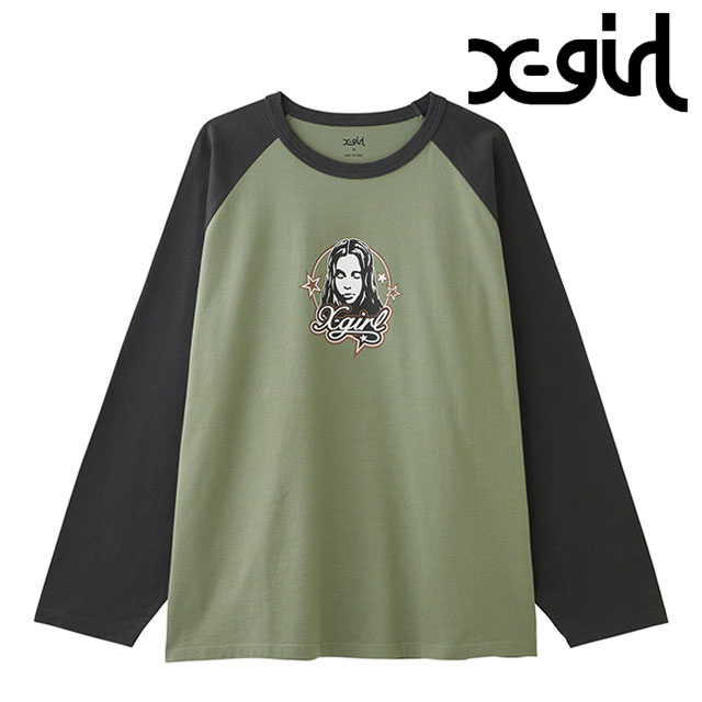 エックスガール X-girl フェイスアンドスター B B ビッグTシャツ 105244011003WINTER FACE AND STARS B B BIG TEE レディース カットソー 長袖 OLIVE 正規取扱店