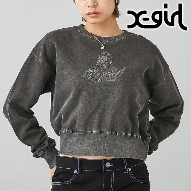エックスガール X-girl フェイスピグメントダイド コンパクトスウェットトップ 105244012027WINTER FACE PIGMENT DYED COMPACT SWEAT TOP BLACK 正規取扱店