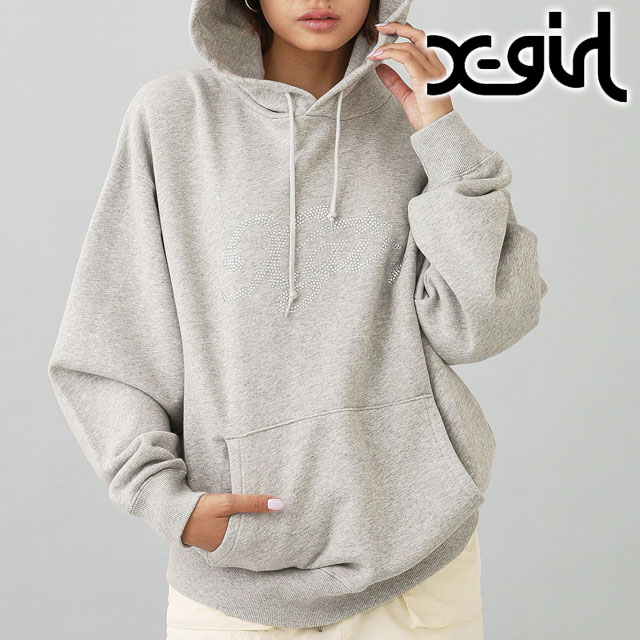 エックスガール X-girl ラインストーンスター カーシヴロゴ スウェットフーディー 105244012014 FW24WINTER レディース トップス プルオーバー ASH 正規取扱店