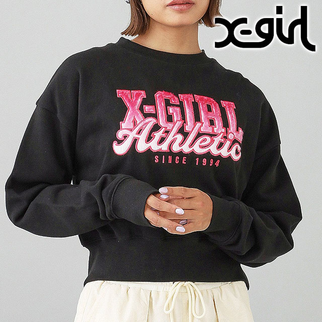 エックスガール X-girl フェイクファーロゴ コンパクトスウェットトップ 105244012029WINTER FAUX FUR LOGO COMPACT SWEAT TOP レディース BLACK 正規取扱店 X-girl エックスガール フェイクファーロゴ コンパクト