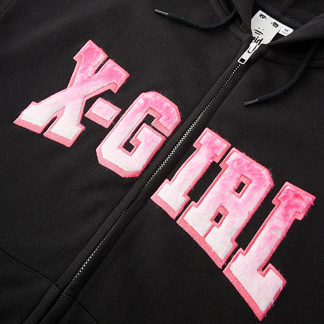 x-girl ヴィンテージ加工ダークグレー フードパーカー X-girl ジップパーカー レディース エックスガール VINTAGE