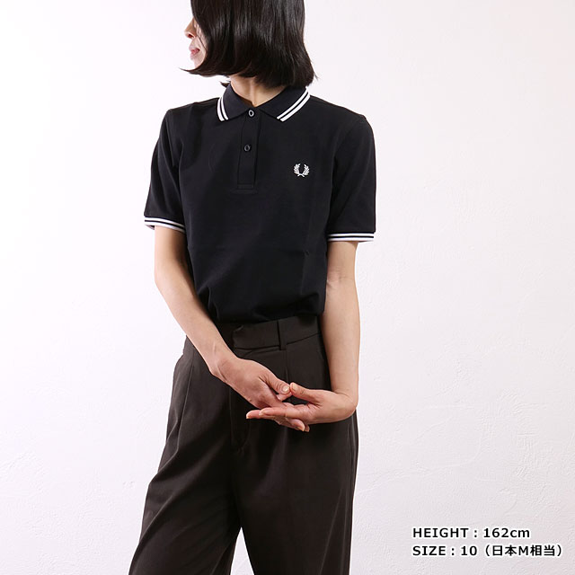 FRED PERRY レディース ブラック ポロシャツ UK 10 FRED PERRY フレッドペリー ポロシャツ ツイン ティップド