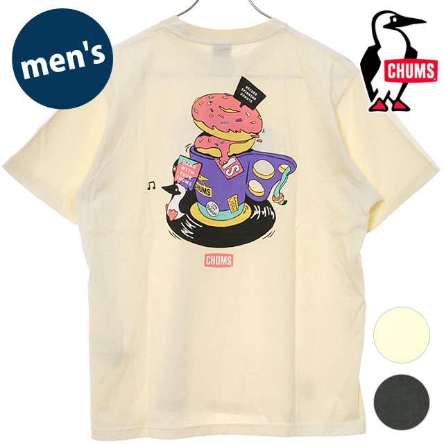 CHUMS チャムス Tシャツ チャムスレコード＆ドーナツTシャツ ユニセックス 半袖 コットン ドーナツ レコード CH01-2530 CHUMS チャムス Tシャツ チャムスレコード＆ドーナツTシャツ