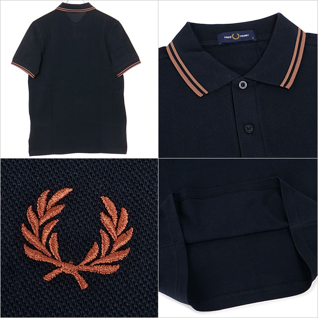 FRED PERRY ポロシャツ　ブラウン/ブルー フレッドペリー FRED PERRY TWIN TIPPED SHIRT NAVY/CINNAMON