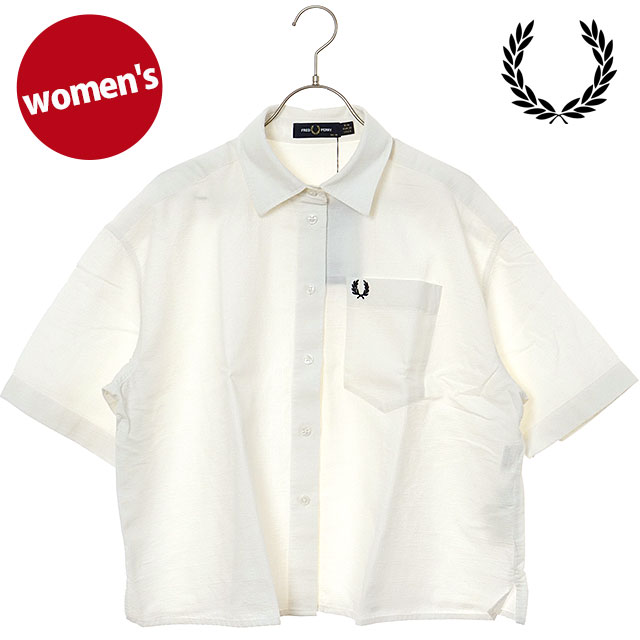 Fred Perryホワイト 半袖シャツ FRED PERRY フレッドペリー シャツ 半袖 メンズ オープンカラー
