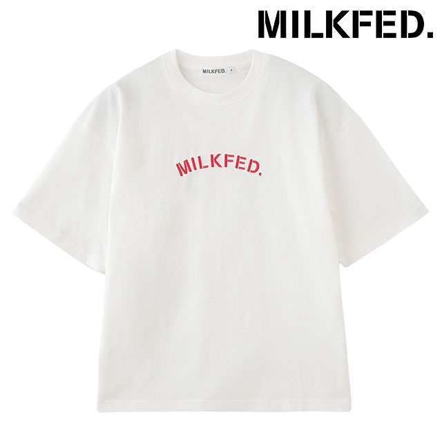 ミルクフェド MILKFED. エンブロイダリー アーチステンシル ワイド ショートスリーブTシャツ 103251011008 EMBROIDERY ARCH STENCIL TEE WHITE 正規取扱店