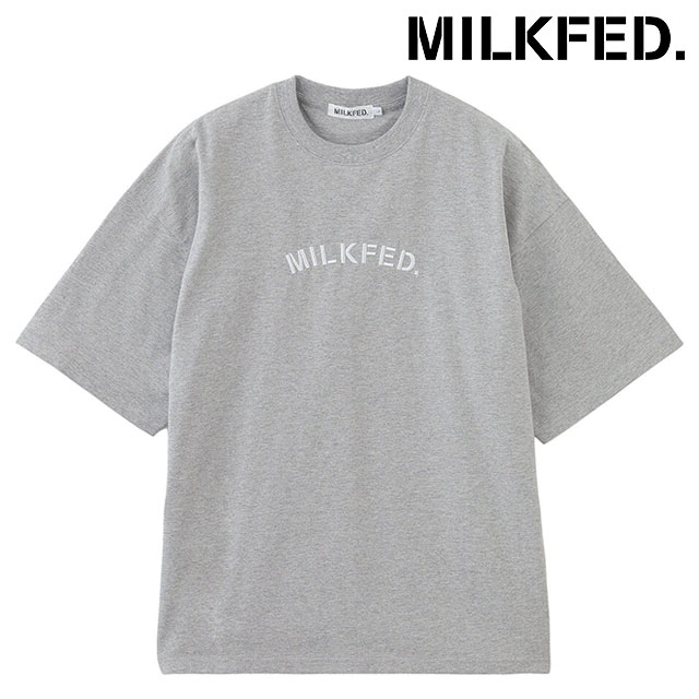 ミルクフェド MILKFED. エンブロイダリー アーチステンシル ワイド ショートスリーブTシャツ 103251011008 EMBROIDERY ARCH STENCIL TEE ASH  正規取扱店