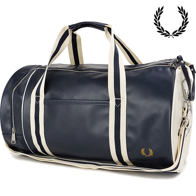 フレッドペリー FRED PERRY クラシック バレルバッグ L7255-635 SS25Q2 CLASSIC BARREL BAG 鞄 ボストンバッグ NAVY-ECRU 正規取扱店