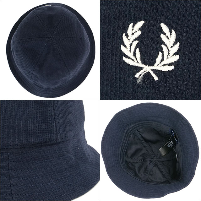 フレッドペリー 帽子 ハット ネイビー FRED PERRY フレッドペリー シアサッカー バケットハット HW9677