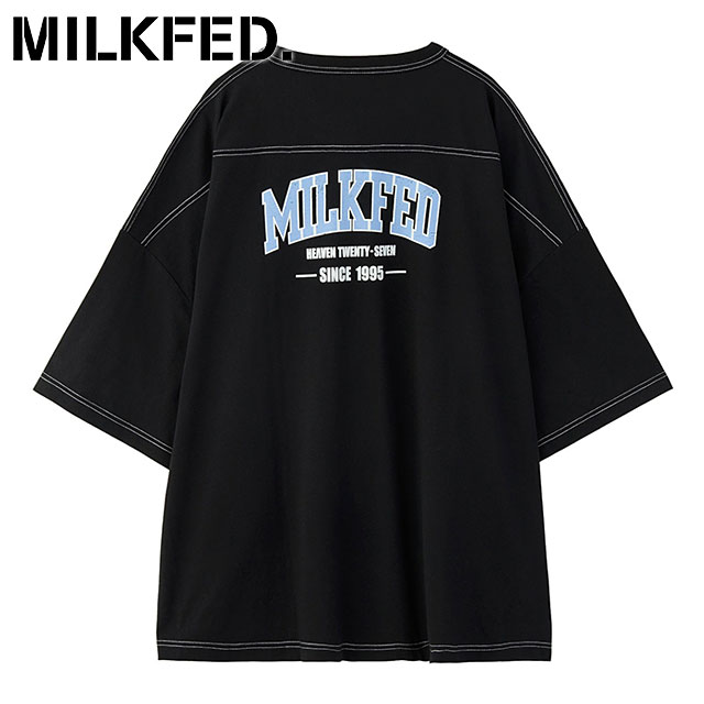 コラボ ミルクフェド MILKFED. チャンピオン カレッジロゴ ビッグフットボールTシャツ 103252011002 SU25 MILKFED.×CHAMPION 半袖Tシャツ BLACK 正規取扱店