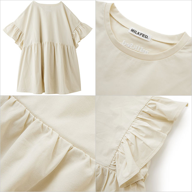 コラボ ミルクフェド MILKFED. オーシャンパシフィック ラッフルチュニック 103252013006 SU25 MILKFED.×OP RUFFLE TUNIC 半袖 Ocean Pacific BEIGE 正規取扱店 MILKFED. コラボ ミルクフェド オーシャンパシフィック ラッフル