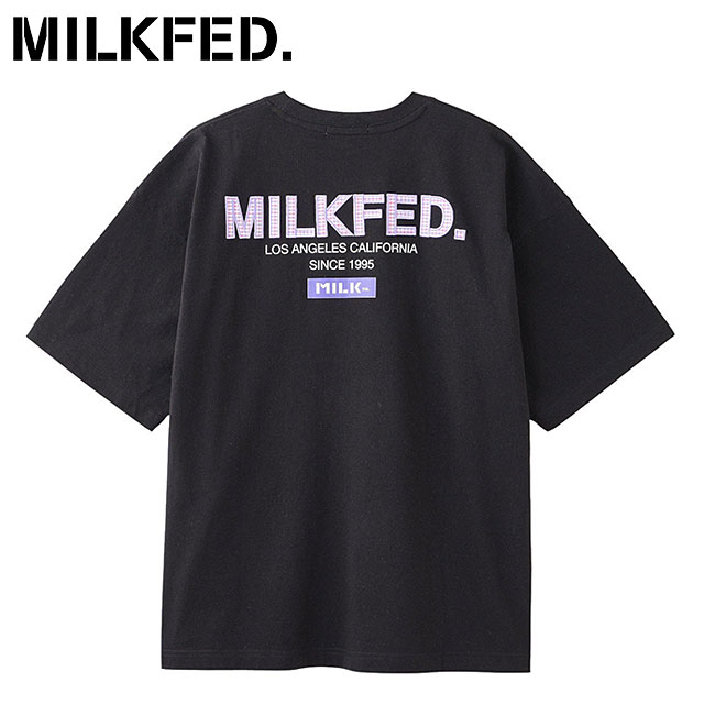 ミルクフェド MILKFED. ミルクフェド プレイドロゴ ワイドショートスリーブTシャツ 103252011010 SU25 MILKFED. PLAID LOGO WIDE S S TEE BLACK  正規取扱店
