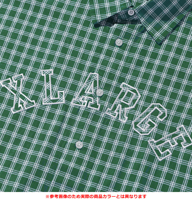 l*a様 緑と白のチェック柄 半袖シャツ XLARGE（エクストラ ラージ） パッチロゴ プレイド ショートスリーブ