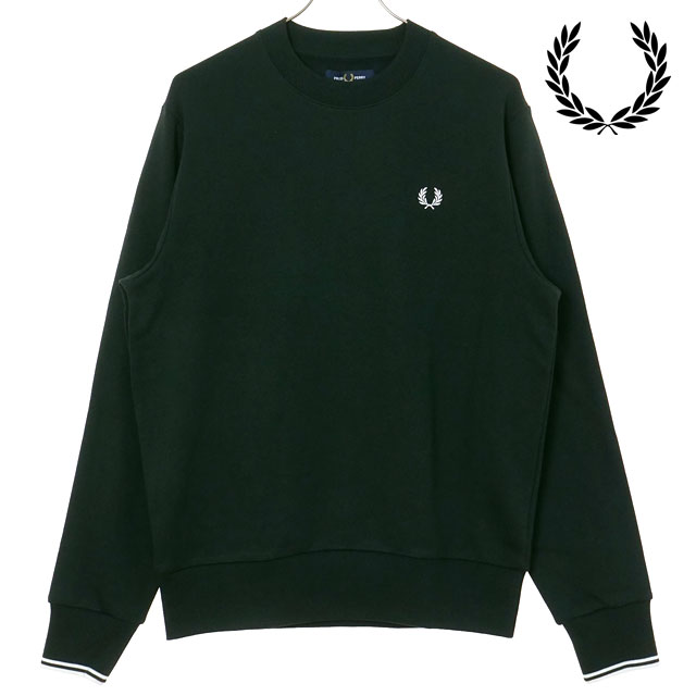フレッドペリー FRED PERRY クルーネック スウェットシャツ [M7535-T50 FW25] CREW NECK SWEATSHIRT メンズ トップス トレーナー 長袖 NIGHTGREEN/HITE 正規取扱店 FRED PERRY（フレッドペリー） クルーネック スウェットシャツ M7535