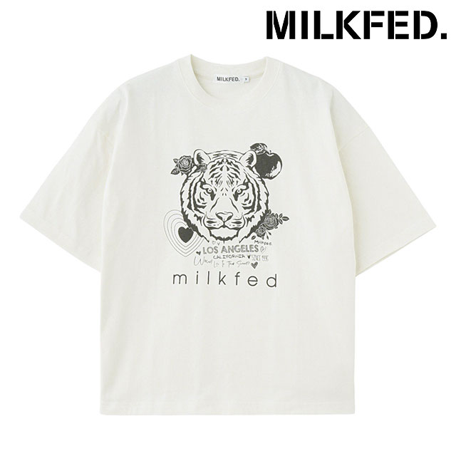 ミルクフェド MILKFED. タイガーショートスリーブティー 103253011005 FW25 TIGER S S TEE レディース トップス 半袖Tシャツ OFF-WHITE  正規取扱店
