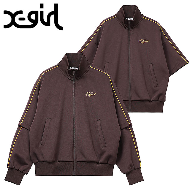 エックスガール X-girl ペンシルスクリプトロゴ ツーウェイトラックジャケット [105253012010 FW25] PENCIL SCRIPT LOGO 2WAY TRACK JACKET レディース Xgirl トップス トラックトップ ブルゾン 袖取り外し可能 BROWN 正規取扱店 X-girl（エックスガール） ペンシルスクリプトロゴ ツーウェイトラック