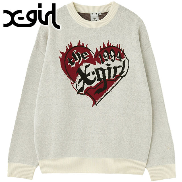 X-girl（エックスガール） ハートロゴ ジャガードニットトップ