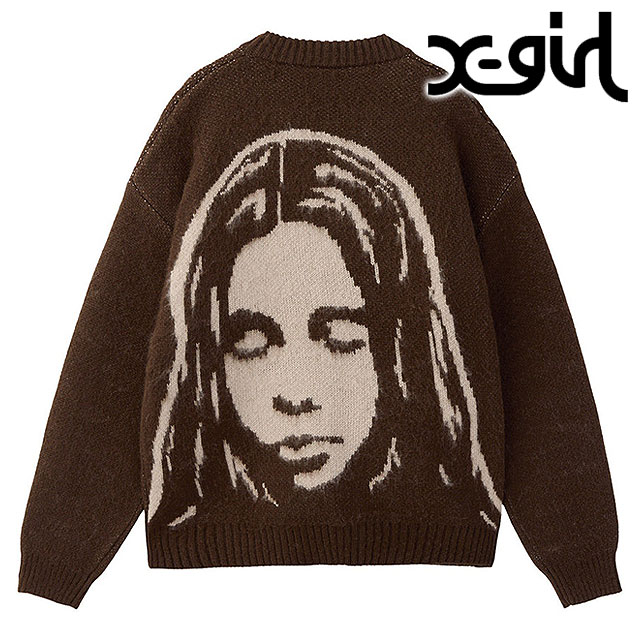 X-girl（エックスガール） フェイス ジャガードニットカーディガン