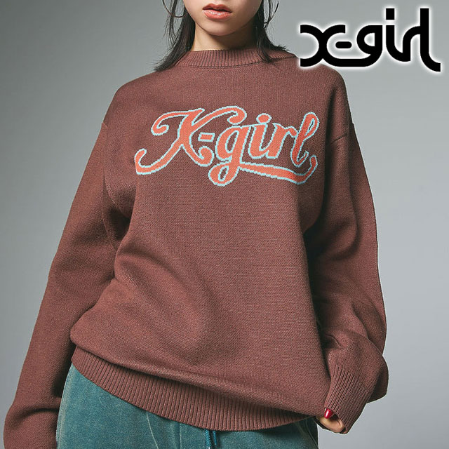 X-girl（エックスガール） レタリングロゴ ジャガードニットトップ