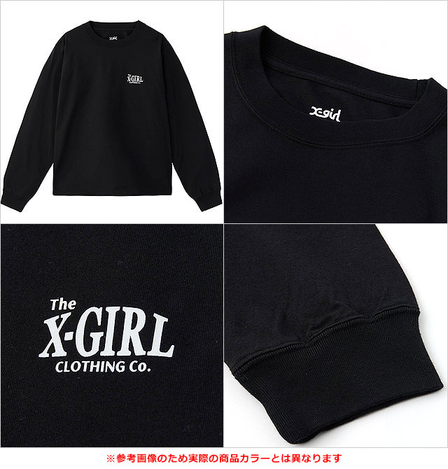 x-girl 長袖トレーナー 黒 X-girl エックスガール オーナメントフェイス ロングスリーブT