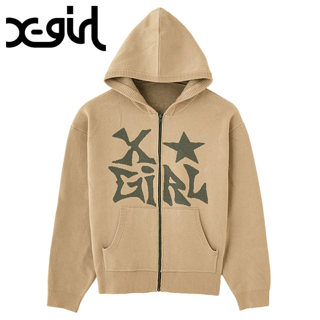 エックスガール X-girl ジャガードニット ジップアップフーディー 105253015007 FW25 JACQUARD KNIT ZIP UP HOODIE レディース BEIGE 正規取扱店