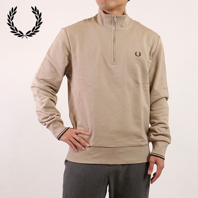 専用Fred Perry ベージュ ジップアップジャージ FRED PERRY（フレッドペリー） ハーフジップ スウェットシャツ M3574