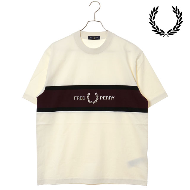 �t���b�h�y���[ FRED PERRY �����Y �G���u���C�_�[�h�p�l��T�V���c M2405-560 SS26 EMBROIDERED PANEL T-SHIRT �N���[�l�b�N �z���C�g ECRU  ���K�戵�X