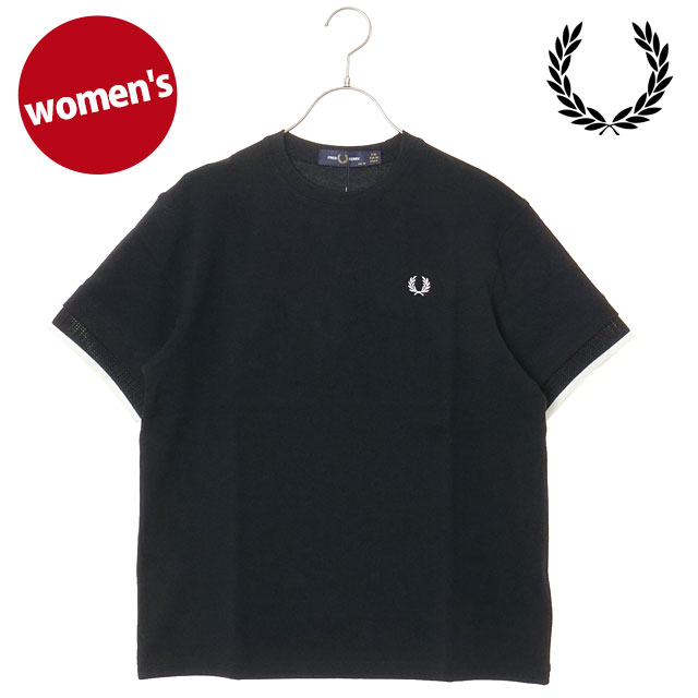 �t���b�h�y���[ FRED PERRY ���f�B�[�X ���b�V���J�t�s�PT�V���c G2167-102 SS26 MESH CUFF PIQUE T-SHIRT �g�b�v�X ���� ���̎q �u���b�N BLACK  ���K�戵�X