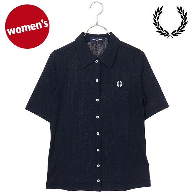 フレッドペリー FRED PERRY レディース ボタンスルーシアーリブポロシャツ G2185-608 SS26Q2 BUTTON-THROUGH SHEER RIB POLO SHIRT ネイビー 正規取扱店