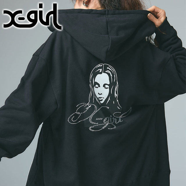 X-girl RHINESTONE CURSIVE LOGO SWEAT HOODIE 105254012008 ライン