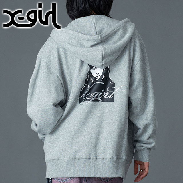 X-girl（エックスガール） ラインストーンロゴアンドフェイス ジップ